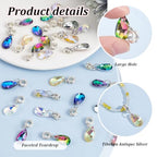 PH PandaHall 32pcs Teardrop Glass Charms, 8 Colors Faceted Waterdrops Charms Crystal Teardrop Pendants Drop Dangle Charm with Large Hole Bail Hanger for Jewelry Necklace Bracelet Making