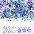 Mixed Star Moon Crystal Glass Beads Seedbeads Loose Round Pearl Beads for Jewelry Making Craft Bracelets Necklaces Earrings DIY Crafts Projects Blue Glass Spacer Bead Kits for Crafts - color: Blue