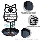 NIKKY HOME Earring Holder Hanging Organizer Stand Metal Jewelry Tree Table Top Owl Ear Stud Holder Tower Rack with Ring Tray for Girls (134 Holes), Black - color: Black