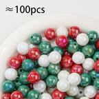 16mm Acrylic Beads 100pcs Christmas Style Bead Color Chunk Bubblegum Beads for Pens for Necklace Jewelry Bracelets DIY Crafts Making (abxmas) - color: white&red&green