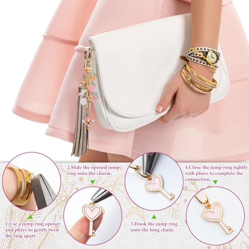 HOMAR 105Pcs DIY Keychain Making Kit Bag Charm Jewelry Chain Making 30 Pink Charms 8 Keychain Clips with Key Ring 8 Extender Chains 50 Jump Ring for DIY Craft Gifts - color: Pink-105PCS