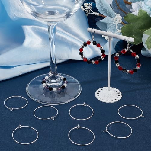 Beebeecraft 1 Box 100Pcs Hoop Ear Wires 316 Stainless Steel Earring Round Loops Findings Wine Glass Charm Rings for Beading Jewelry Making 30mm - color: Silver, size: 30mm