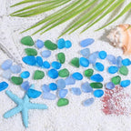 1 Box 80pcs Summer Frosted Glass Beads Blue Green Opaque Nuggets Ocean Theme Sea Matte Irregular Mango Loose Spacer Bead Charm Bulk for Jewelry Making Necklaces Decoration DIY Craft Supply