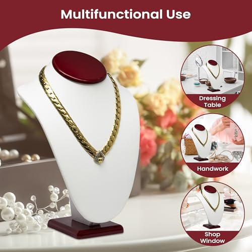 Novel Box Cherrywood/White Stand Jewelry Necklace Display 7.5x4x11 Inches - Freestanding Travel Necklace Holder Stand - Necklace Mannequin Organizer Stands - Necklace Displays Large - color: Rosewood/White, size: Large