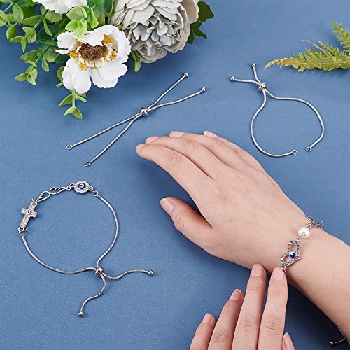 UNICRAFTALE 10 Strand Stainless Steel Adjustable Slider Chain Bracelet Each Side 9"(230mm) Slider Extender Chains with Ball Ends for Jewelry Making - color: Steel Color