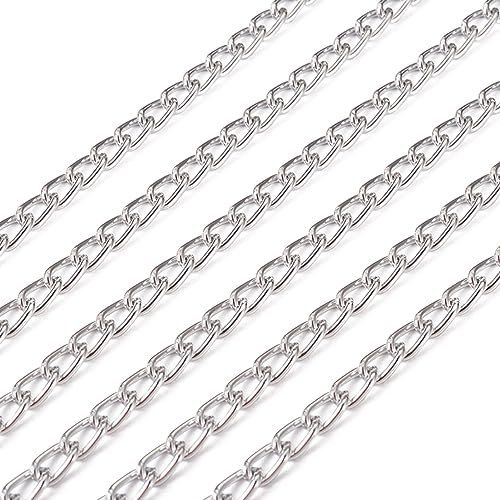 Craftdady 16.4 ft Aluminum Chain 8x5mm Twisted Silver Chain Unwelded Curb Chain Link Necklace Chain for DIY Crafts Bracelet Jewelry Making Pants Chain - color: Silver, 8x5mm