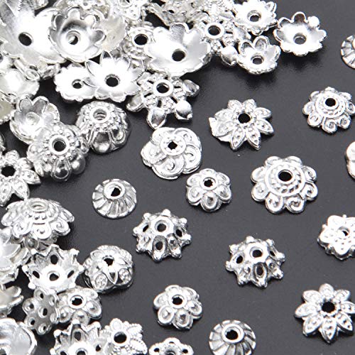 BronaGrand 100 Gram(About 180-350pcs) Bead Caps Metal Spacers Jewelry Findings Accessories for Bracelet Necklace Jewelry Making,Silver - color: Silver