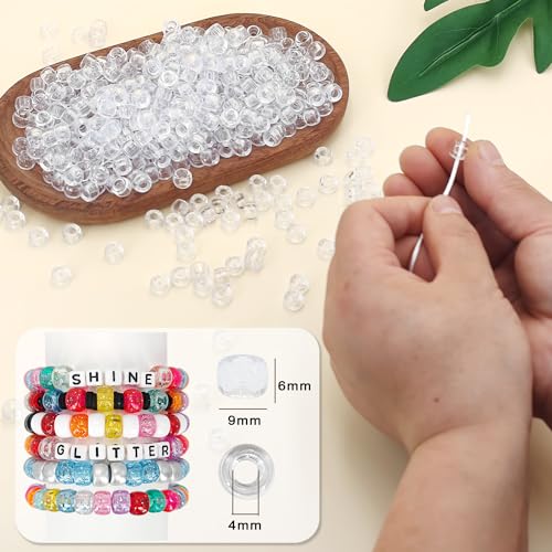 MIIIM 1200PCS 6x9mm Clear Pony Beads Bulk, Kandi Beads for Bracelets Making Kit, Hair Braids Craft for Jewelry Making (Clear) - color: Z1-Clear