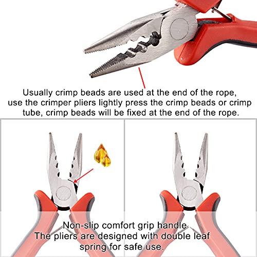 Pandahall 1Pcs Carbon Steel Crimper Pliers Crimping Tool Jewelry Wire for Crimp Beads Jewelry Making (Red)