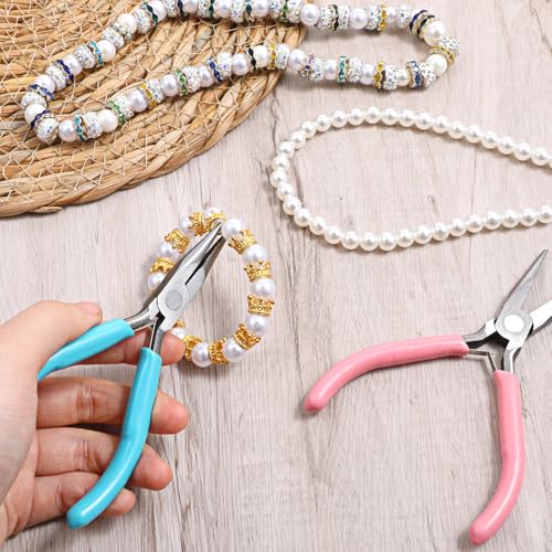 2 Pcs Chain Nose Pliers For Jewelry Making, 4.5 Inch Flat Nose Jewelry Pliers Precision Small Craft Plier for Jewellery Repair, Wire Bending, Object Grasping (Blue Pink) - color: Blue, Pink