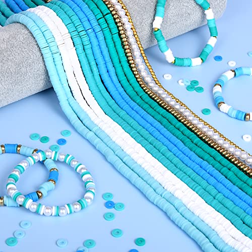 AceFun 3750PCS Clay Beads for Bracelets Making Polymer Clay Beads Kit with Pearl Beads Spacer Beads, Disc Heishi Beads Set for Jewelry Making Necklace Bracelet Earrings Finding, Blue Mixed - color: Blue Mixed