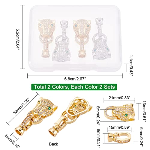 CHGCRAFT 4 pcs 2 Colors Brass Micro Pave Cubic Zirconia Fold Over Clasps Leopard Shaped Animal Fold Over Clasps for Jewelry Making - color: 4 pcs 2 Colors Fold Over Clasps