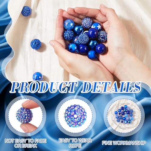 Ferreve 20 Pcs Chunky Bubblegum Beads 20mm Focal Pen Large Rhinestone Pearl Beads for DIY Beadable Pen School Jewelry Making Keychain Craft Making(Dark Blue) - color: Dark Blue