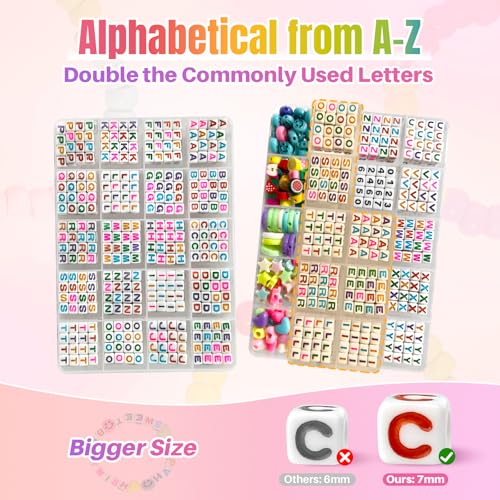 ARIANACO Pony Beads for Bracelet Making Kit with Letter Beads for Friendship Bracelets String Sets,5 Boxes Rave Kandi Beads Bulk for Keychain Crafts and Jewelry Making Supplies