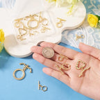 18K Gold Oval Toggle Clasps 14 Sets Heart Jewelry Clasps T-Bar Closure Clasp Fastener IQ End Clap for DIY Necklace Bracelet Earring Jewelry Making - color: 18K Gold-Heart/Flower/Round