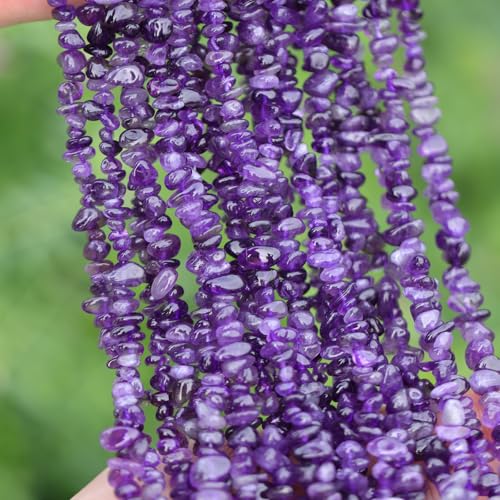400pcs Natural Chip Stone Beads for Jewelry Making Amethyst 5-8mm Irregular Gemstones Healing Crystal Loose Rocks Bead Hole Drilled for Ring Earrings Necklace Bracelet Making DIY Art Crafts - color: Amethyst (2 Strands-62")