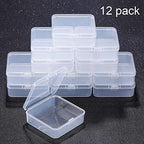SATINIOR 12 Pack Clear Plastic Beads Storage Containers Box with Hinged Lid for Beads and More (2.9 x 2.9 x 1 Inch) - size: 2.9 x 2.9 x 1 Inch