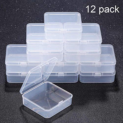 SATINIOR 12 Pack Clear Plastic Beads Storage Containers Box with Hinged Lid for Beads and More (2.9 x 2.9 x 1 Inch) - size: 2.9 x 2.9 x 1 Inch
