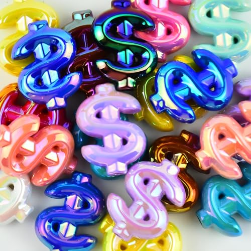 20Pcs Acrylic Dollar Sign Shape Focal Beads for Pens Colorful Prop Money Fancy Spacer Beads for DIY Craft Beadable Pens Keychains Bracelet Necklace Earrings - color: Dollar Sign