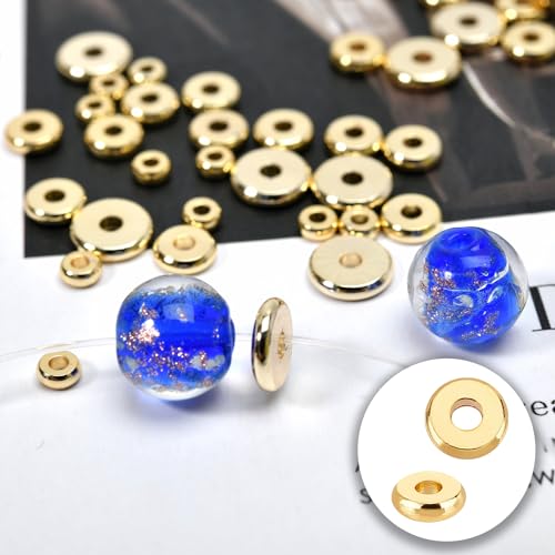 14K Gold Flat Spacer Beads, Disc Spacer, Gold Plated Solid Brass Beads for DIY Bracelet, Necklace Jewelry Making - color: 14K Gold, size: 4mm