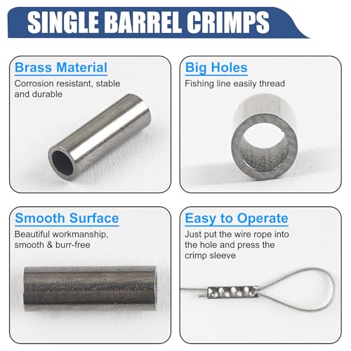 JSHANMEI 100pcs Fishing Single Barrel Crimp Sleeves, Strong Crimps Copper Wire Connectors for Rigging Fishing Leaders, Versatile Crimping Loop Sleeve - size: 100pcs-2.0mm Inner Dia