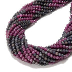 JM Design Natural Gradient Ruby & Sapphire Faceted Round Beads Size 3mm 15.5'' Strand for Jewelry Making