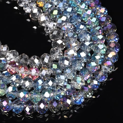 Songxi 300PCS Faceted Glass Beads for Jewelry Making 5 Strand, Rondelle Crystal Beads, Arts and Crafts Bracelet Necklace Transparent 8mm Spacer Beads Curtain Birthday Gifts for Adult Teen Case - color: Transparent, size: 8mm