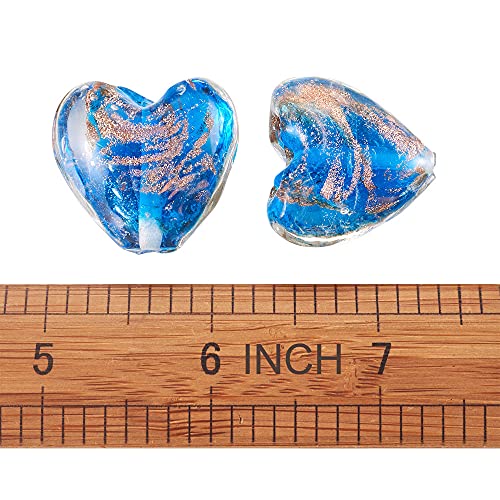 Cheriswelry 10pcs Blue Heart Handmade Goldsans Lampwork Glass Beads Crystal Love Heart Mini Loose Spacer Beads Charms 28x28mm 2mm Hole for DIY Earring Bracelet Necklace Jewelry Making - color: Heart-Blue