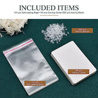 Earring Cards, Set Earring Making Supplies with 100 Pcs Earring Holder Cards 200 Pcs Earring Backs and 100 Jewelry Packaging for Earrings Necklace Jewelry Display, Jewelry Bags 3.5x2.4 Inches (White) - color: ZK100-White