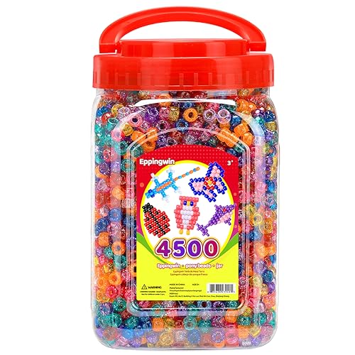 2.5 lb Wholesale Large Pony Beads (6x9 mm) Bucket, Easy Storage Glitter Beads Bulk, Over 4500 Pony Bead for Jewelry Making, Crafts (Glitter) - color: Glitter Color, size: 4500+ Beads (1 Pack)