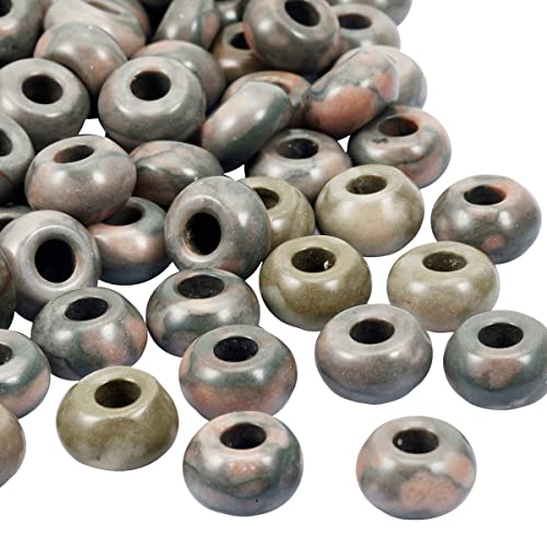 SUNYIK Zebra Jasper Large Hole (5mm) Rondelle Loose Charms European Bead fits Bracelet,Jewelry Makings Pack of 20 - color: Grey&Green-Zebra Jasper, size: 14x8mm