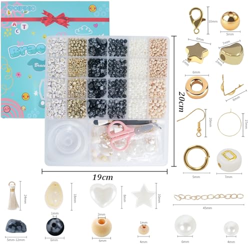 TOIPINIO Bracelet Making Kit Jewelry Making Supplies Kit Natural Stone Beads for Irregular Natural Stone with for DIY Craft Friendship Bracelet/Necklace/Earrings for Adults (Snowflake Obsidian) - color: Snowflake Obsidian