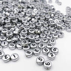Amaney 500pcs Silver Acrylic Number Beads 7x4mm Mixed Number Beads Acrylic Plastic Round Shape Loose Beads - color: Silver, size: 7x4mm