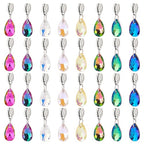 PH PandaHall 32pcs Teardrop Glass Charms, 8 Colors Faceted Waterdrops Charms Crystal Teardrop Pendants Drop Dangle Charm with Large Hole Bail Hanger for Jewelry Necklace Bracelet Making