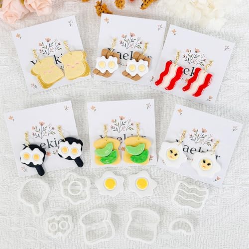 Xaekicr 8Pcs Breakfast Theme Polymer Clay Cutters Set – Toast, Bacon, Egg Shapes | Fun Clay Earring Cutters | Polymer Clay Molds for Jewelry Making | Clay Tools for DIY Crafts - color: S color