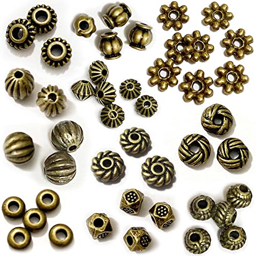 Heather's cf Metal Spacer Beads – Durable Quality & Antique Style – Assorted Brass Bead Spacers for Bracelets, Necklaces & Earrings – Ideal for DIY, Jewelry Making & Crafting – Small (500pcs) - color: Brass