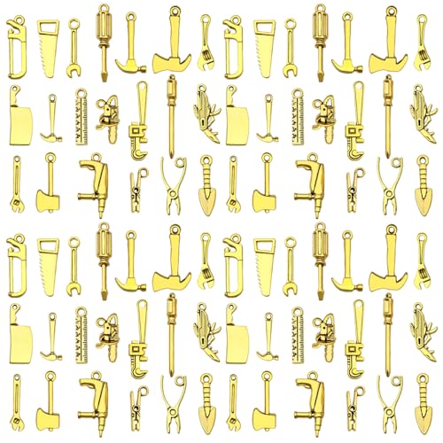 Youdiyla 80pcs Alloy Ancient Golden Father's Day Series New Tool Set Pendant Jewelry Making DIY Keychain Earrings Pendant Various Design Charms for Jewelry Making Bracelets Necklace (SN900) - color: SN900