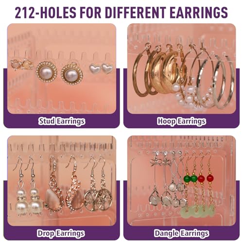 360° Rotating Jewelry Organizer Stand with 5 Layers,Acrylic Earring Holder Organizer Stand,212 Holes and 212 Grooves for Studs,Dangly Earrings,Chains,Bracelets,Necklace - color: 5-Tier,Clear