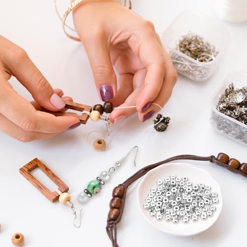100 Pcs Flat Disc Spacer Beads 6mm Silver Beads with Hole Stainless Steel Spacer Bead Plated Round Loose Charm Caps Bead for DIY Jewelry Making Bracelet Necklace Crafting