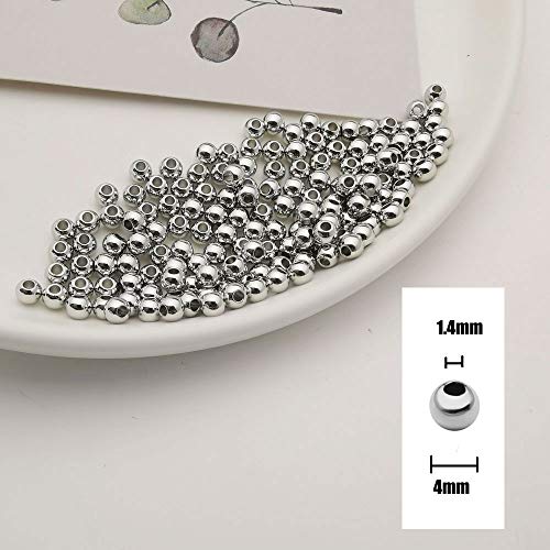 200pcs White K Smooth Round Spacer Beads - White K Plated Brass, Tarnish Resistant, Seamless Loose Connector Beads for DIY Bracelet Jewelry Making (4mm/0.16 inch) - color: 4mm/0.16 inch (White K)
