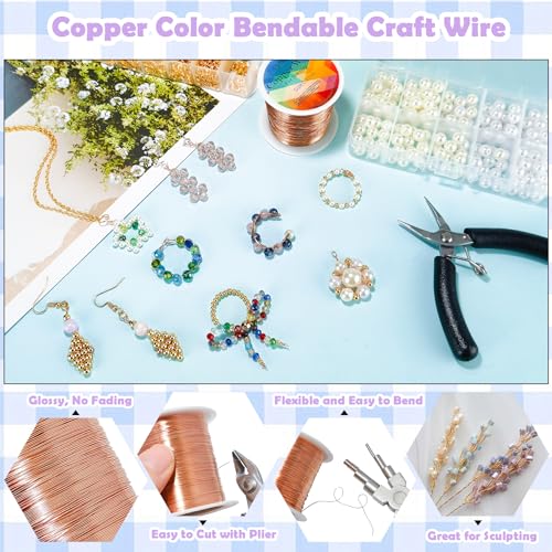 328 Feet Tarnish Resistant Copper Wires 28 Gauge Jewelry Craft Wires Beading Wire for Jewelry Making, Wire Wrapping and Crafting(Copper) - color: 1Copper, size: 28 Gauge