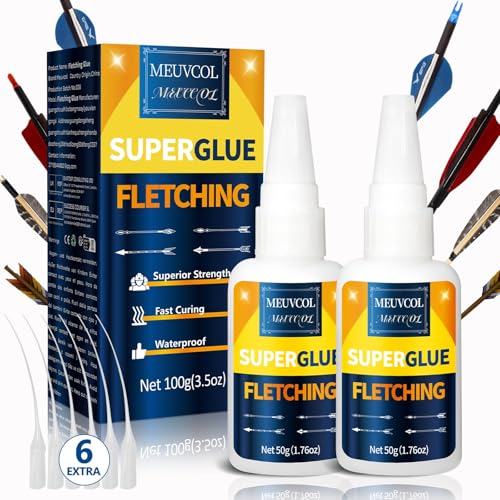 Fletching Glue 100g, Heavy Duty Arrow Glue Kit for Carbon, Aluminum, Wood Shafts, Instant & Clear Arrow Insert Adhesive Bonder for Fletching Vanes, Feathers and Inserts - size: 100g, style: Fletching Glue