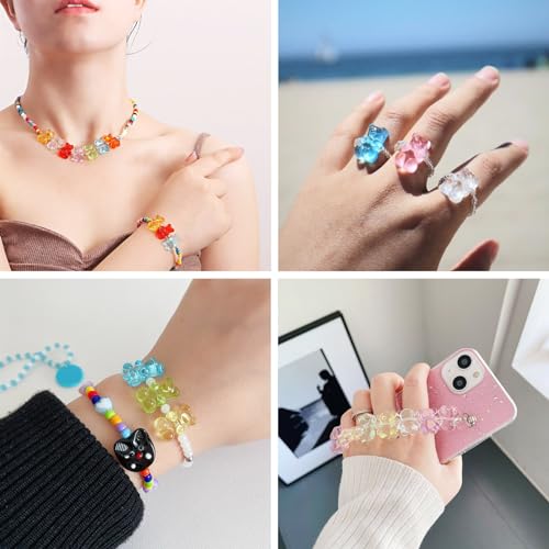 80Pcs Acrylic Gummy Bear Beads Random Color Pastel Fake Animal Gummy Bear Bracelet Beads Flat Back Kandi Bead Bulk for Crafts DIY Jewelry Making Supplies - color: Random #2