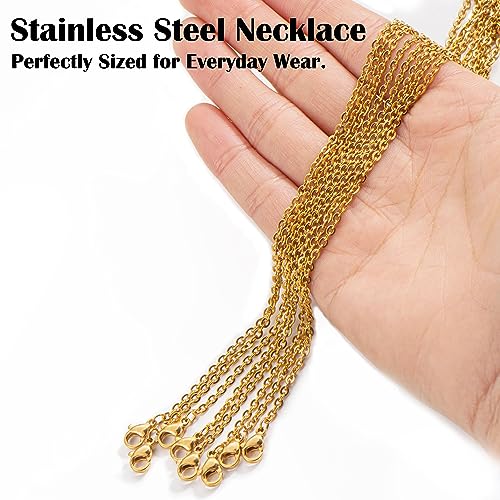 24 Pack Necklace Chains Gold Plated Stainless Steel Cable Chain Necklace Bulk for Jewelry Making, 24 Inches - color: 24 Inches, Gold Color