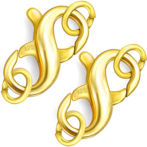 Dailyacc S925 Double Opening Lobster Clasp Sterling Silver and Gold Necklace Bracelet Extender Clasps and Closures for DIY Jewelry - color: Gold 2PCS, size: 21mm × 11mm