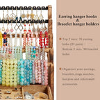 Pinzoveco Bracelet Holder, 3 Tier Rustic Bracelet Holder Display with 2 Tier Earring Organizer, 5 Tier Wooden Jewelry Display for Vendors, Home and Store