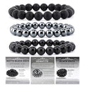 2/3-Pieces 4mm 6mm 8mm Natural Crystal Gemstone – Handmade Reiki Energy Healing Stretch Bracelets Jewelry for Yoga, Meditation, Unisex - color: 3 Pieces (BlackOnyx&Hematite&MatteBlackAgate), size: 8mm