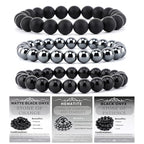 2/3-Pieces 4mm 6mm 8mm Natural Crystal Gemstone – Handmade Reiki Energy Healing Stretch Bracelets Jewelry for Yoga, Meditation, Unisex - color: 3 Pieces (BlackOnyx&Hematite&MatteBlackAgate), size: 8mm