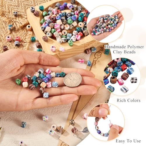 180 Pcs 18 Styles Clay Column Beads Tube Printed Beads Cylinder Loose Spacer Craft Beads Bulk for Bohemian Jewelry DIY Friendship Bracelet Women Necklace Earring Accessory 5.5-7 mm