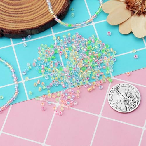 4000pcs Glow Seed Beads - 10 Colors, 3mm Luminous Glow in Dark Glass Beads for Bracelets, Necklace, Anklet, Earrings - DIY Craft